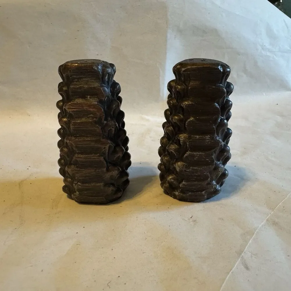 Vintage Brass Pinecone Salt And Pepper Shakers Rustic Nature Inspired Home Decor